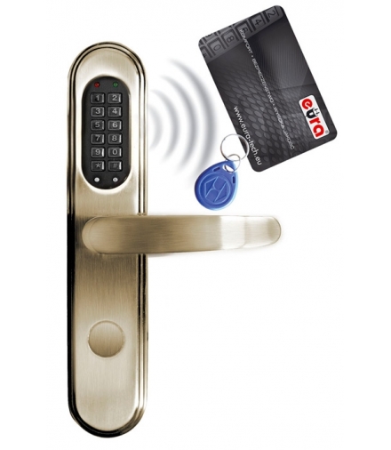 SZYLD ZAMKA ELEKTROMECHANICZNEGO ELH-40B9 brass - z czytnikiem kart zbliżeniowych (RFID) i zamkiem szyfrowym, mosiądz