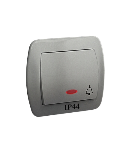 Przycisk dzwonek bryzgoszczelny IP44 z podświetleniem, 10AX, 250V, zaciski śrubowe, aluminiowy AD1BL/26