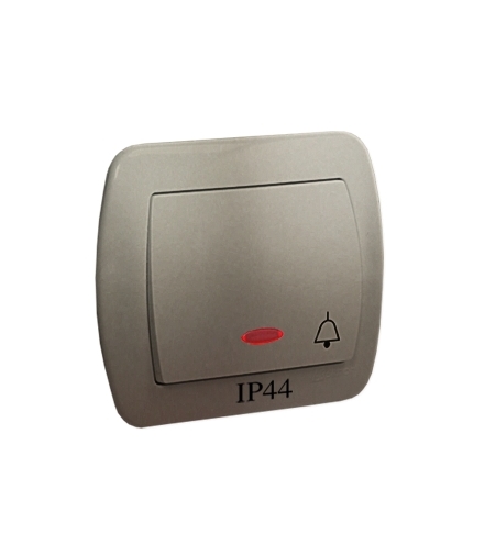 Przycisk dzwonek bryzgoszczelny IP44 z podświetleniem, 10AX, 250V, zaciski śrubowe, satynowy AD1BL/29