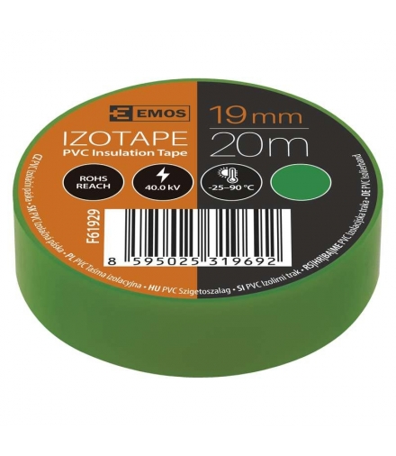 Taśma izolacyjna PVC 19mm / 20m zielona opakowanie 10 sztuk EMOS F61929