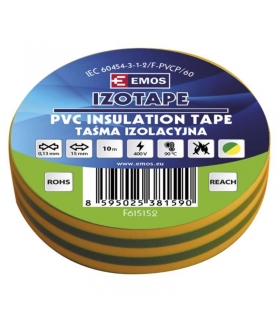 Taśma izolacyjna PVC 15mm / 10m żółto-zielona EMOS F615152