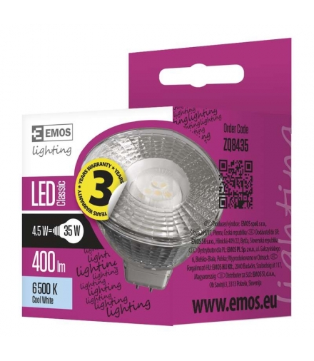 Żarówka LED Classic MR16 4,5W GU5,3 zimna biel EMOS ZQ8435