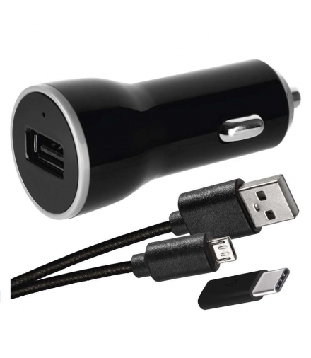 Zasilacz ładowarka samochodowa USB BASIC 2.1A + przewód micro USB + USB-C EMOS V0219