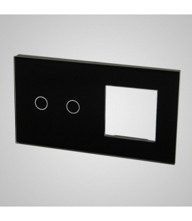 Duży panel podwójny szklany, 1x łącznik podwójny 1x ramka , czarny