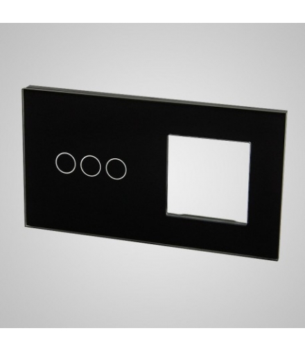 Duży panel podwójny szklany, 1x łącznik potrójny 1x ramka , czarny