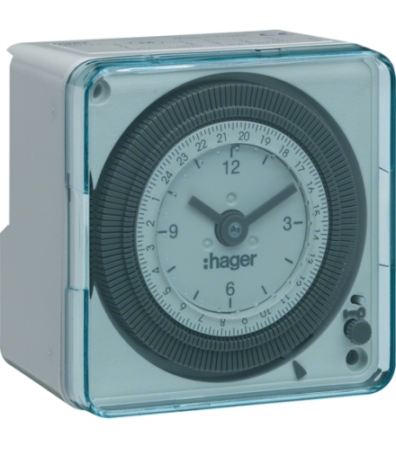EH712 Zegar analogowy dobowy bez rezerwy chodu w obudowie 230V 1NO 16A Hager