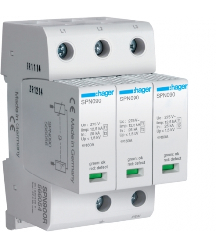 SPN900R SPD Ogranicznik przepięć T1+T2 MOV 3P sieć TN-C Iimp 37,5 kA Up≤1,5kV styk FM Hager