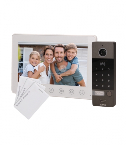 Zestaw wideodomofonowy, bezsłuchawkowy, kolor, LCD 7", z szyfratorem i czytnikiem kart zbliżeniowych, biały, NUMERUS RFID Orno O