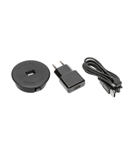 Zestaw ładowarka bezprzewodowa z USB czarna z zasilaczem (kabel USB rozłączny 2m)