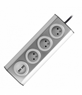 Gniazdo meblowe, kuchenne z ładowarką USB, montowane na rzepy z przewodem 1,5m - 3x2P+Z, 2xUSB, INOX z przewodem 1,5m. Orno FS