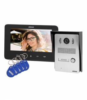 Zestaw wideodomofonowy bezsłuchawkowy, kolor, LCD 7", z czytnikiem breloków zbliżeniowych, interkom, natynkowy, INDI N Orno OR-