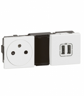 MOSAIC Ładowarka USB 2400 mA + gniazdo 2P+Z zestaw zespolony Biały Legrand 077595