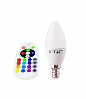 Żarówka LED E14 3.5W C35 sterowana pilotem, Barwa:RGB+6400K, Ściemniana, Trzonek:E14 V-TAC 2771