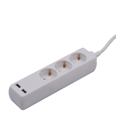 Przedłużacz 3 gniazda V-TAC 2 porty USB (3G 1.5MM2 X 1.5M) Biały VT-1124
