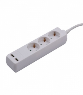 Przedłużacz 3 gniazda V-TAC 2 porty USB (3G 1.5MM2 X 5M) Biały VT-1124