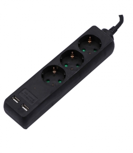 Przedłużacz 3 gniazda V-TAC 2 porty USB (3G 1.5MM2 X 5M) Czarny VT-1125