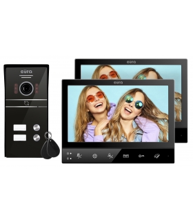 WIDEODOMOFON ''EURA'' VDP-80C5 - dwurodzinny, czarny, 2x LCD 7'', FullHD, obsługa 2 wejść, kamera 1080p., czytnik zbliżeniowy