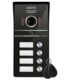 KASETA ZEWNĘTRZNA WIDEODOMOFONU ''EURA'' VDA-64C5 - czterorodzinna, czarna, kamera 1080p., czytnik RFID, natynk