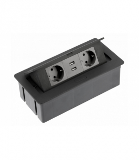 Przedłużacz biurkowy SOFT 2x gniazdo schuko, USB 2,1A, kabel zasilający z wtyczką, czarny GTV AE-PBSUC2GS-20