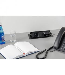 Przedłużacz biurkowy SOFT 2x gniazdo z uziemieniem, USB 2,1A, kabel zasilający z wtyczką, czarny GTV AE-PBSUC2GU-20