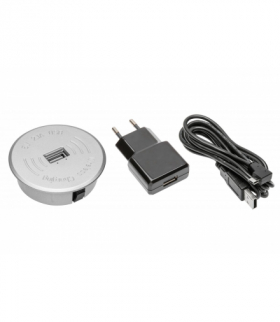 Zestaw ładowarka bezprzewodowa z USB srebrna z zasilaczem kabel USB rozłączny 2m GTV AE-ZUSB-80