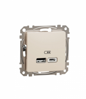 Sedna Design & Elements, Gniazdo ładowania USB typ A+C 2,4A, beżowe Schneider SDD112402