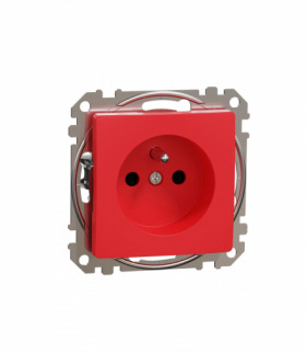 Sedna Design & Elements, Gniazdo zasilające 2P+PE z przesłonami torów prądowych, czerwone Schneider SDD115011