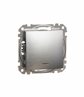 Sedna Design & Elements, Przycisk 1-biegunowy z podświetleniem, szczotkowane aluminium, efekt metalu Schneider SDD170111L