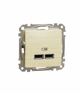 Sedna Design & Elements, Gniazdo ładowania USB typ A+A 2,4A, brzoza, efekt drewna Schneider SDD180401