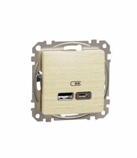 Sedna Design & Elements, Gniazdo ładowania USB typ A+C 2,4A, brzoza, efekt drewna Schneider SDD180402