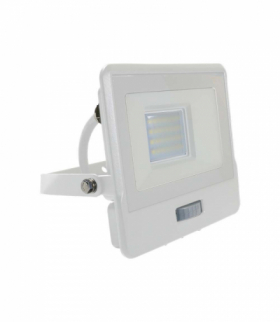 Projektor LED z czujnikiem ruchu 20W 1510lm 6500K Dioda SAMSUNG IP65 Kabel 1m Biały 5 Lat Gwarancji V-TAC 20297