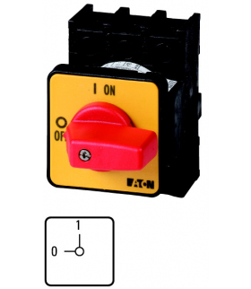 P1-25/E-RT - Rozłącznik ZAŁ-WYŁ, P1, 25 A, montaż, 3-biegunowe, Funkcja WYŁĄCZNIKA AWARYJNEGO, z czerwonym pokrętłem i żółtą pły
