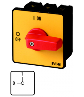 P3-63/E-RT - Rozłącznik ZAŁ-WYŁ, P3, 63 A, montaż, 3-biegunowe, Funkcja WYŁĄCZNIKA AWARYJNEGO, z czerwonym pokrętłem i żółtą pły
