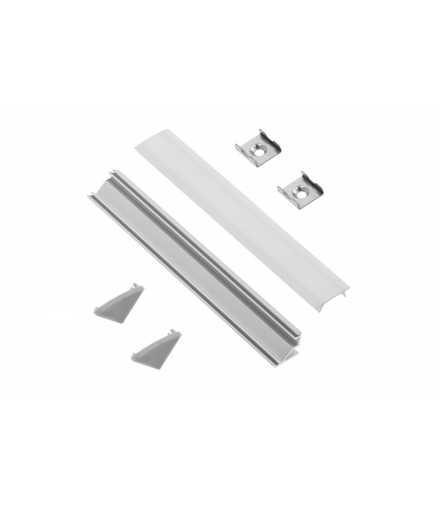 Profil aluminiowy LED kątowy, nakł. GLAX silver L200cm+osł. mleczna+2 x zaśl.+4 x mocowania, kpl. GTV PA-ZGLAXNKKTOMZU-AL