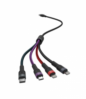 Przewód USB z adapterem 3w1 typ: C, Micro, Lightning, Fast Charging, 1.2m, Czarny V-TAC 7748