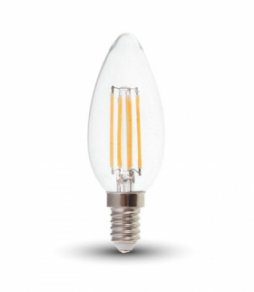 Żarówka LED E14 4W C35 Filament, Klosz Transparentny, Ciepła, Barwa:3000K, V-TAC 214301