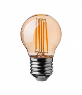 Żarówka LED E27 4W G45 Filament, Klosz Bursztynowy, Super Ciepła (barwa zachód słońca), Barwa:2200K, V-TAC 217100