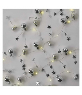 Dekoracje - 20 LED srebrne kule z gwiazdami 1,9 m, 2x AA, ciepła biel, IP20, timer EMOS DCGW10