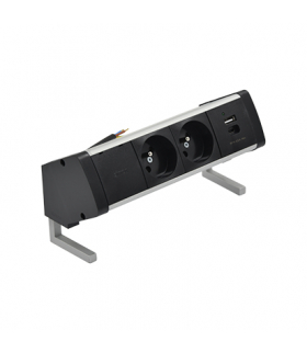 Biurkowy zestaw gniazd 2x250V typ E + ładowarka USB A-C kabel aluminium czarny Simon480 48430E20B000000-40