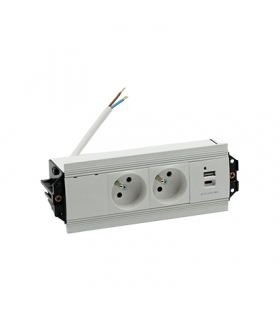 Mediaport Indesk 2x250V typ E + ładowarka USB A-C kabel aluminium biały Simon480 48530E20B000000-30