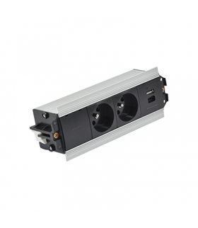Mediaport Indesk 2x250V typ E + ładowarka USB A-C kabel aluminium czarny Simon480 48530E20B000000-40