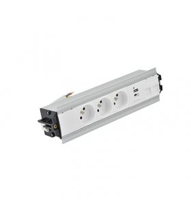 Mediaport Indesk 2x250V typ E + ładowarka USB A-C kabel aluminium biały Simon480 48530E30BK00000-30