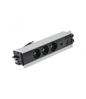 Mediaport Indesk 2x250V typ E + ładowarka USB A-C kabel aluminium czarny Simon480 48530E30BK00000-40