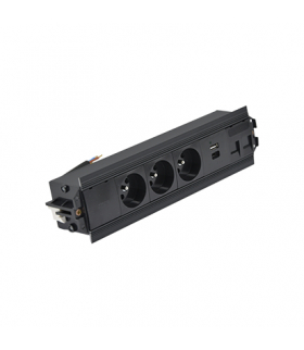 Mediaport Indesk 2x250V typ E + ładowarka USB A-C kabel czarny Simon480 48530E30BK00000-44