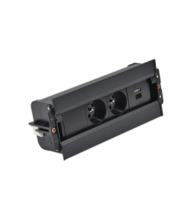 Mediaport Spinner 2x250V typ E + ładowarka USB A-C czarny Simon480 48610E20B000000-44