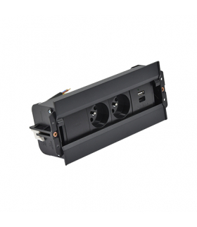 Mediaport Spinner 2x250V typ E + ładowarka USB A-C łącz. kabel czarny Simon480 48630E20B000000-44