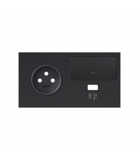 Panel 2-krotny: 1 gniazdo + 1 klawisz + 1 ładowarka USB (lewa strona) czarny mat Simon100 10020225-238