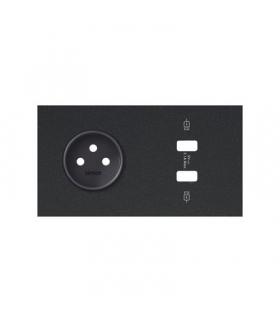 Panel 2-krotny: 1 gniazdo + 2x1 ładowarka USB SmartCharge 2x 2,1 A czarny mat Simon100 10020228-238