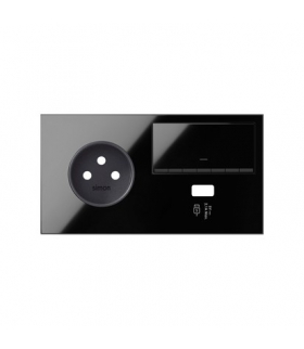 Panel 2-krotny: 1 gniazdo + 1 ściemniacz + 1 ładowarka USB (lewa strona) czarny Simon100 10020231-138
