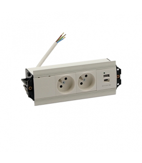 Mediaport Indesk 2x250V typ E + ładowarka USB A-C kabel biały Simon480 48530E20B000000-33